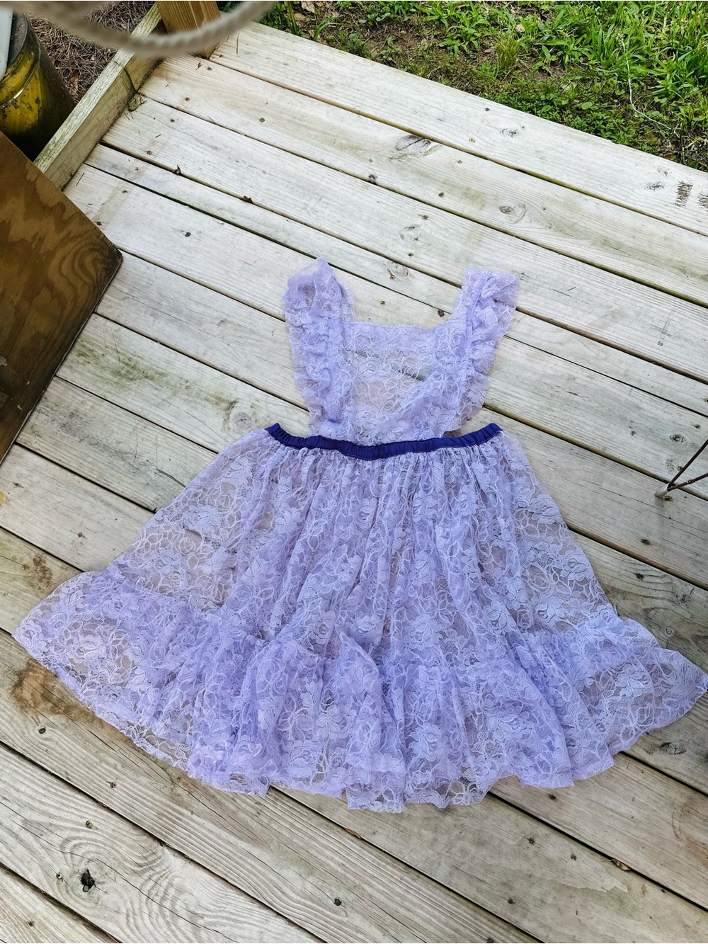 Vintage Prairie Apron Dress Purple Lace Cottagecore Pinafore Farmhouse Boho L - Picture 5 of 7